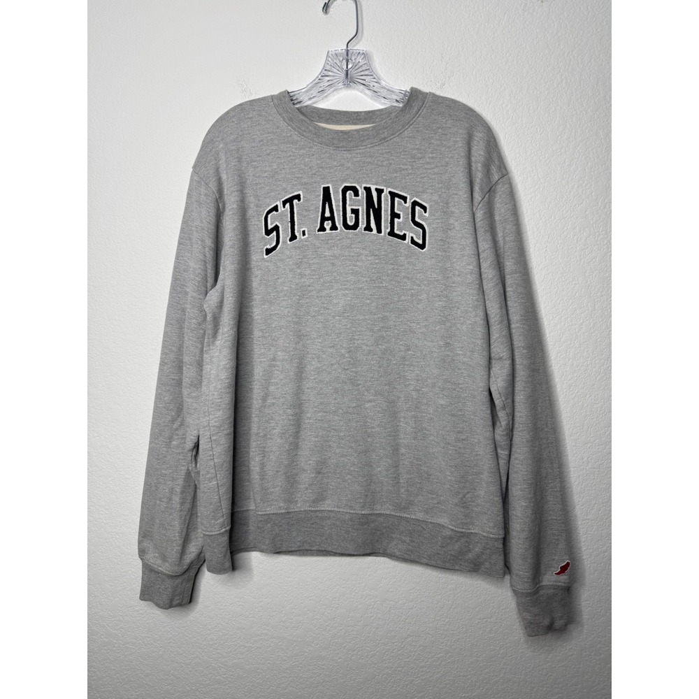 League 91 St Agnes Sweatshirt Womens Large Grey Arched Applique‎ Crewneck Fleece